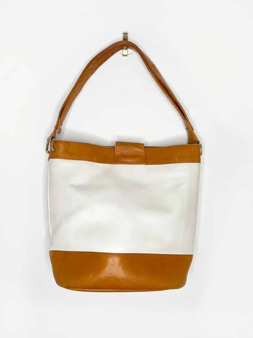vintage gucci leather two-tone bucket bag | gold-tone hardware sold by Good Market Thrift Store product image thumbnail 4