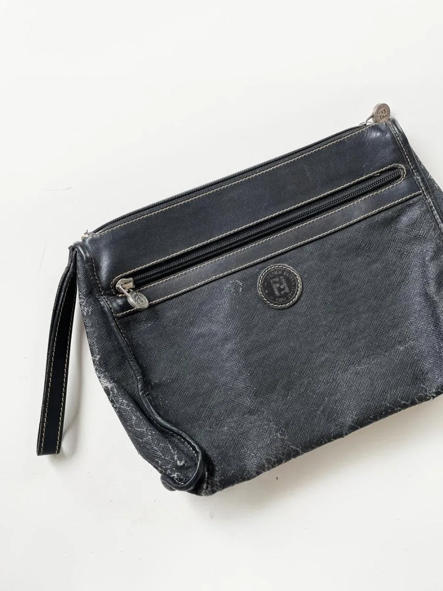 vintage fendi canvas clutch / toiletries bag | leather lining sold by Good Market Thrift Store
