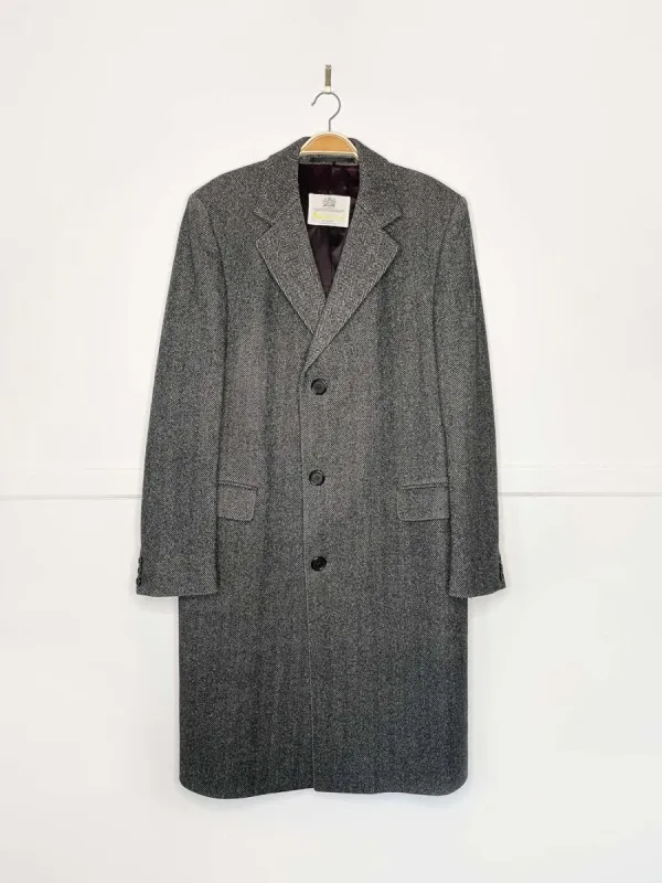 vintage aquascutum 100% wool herringbone single breasted coat sold by Good Market Thrift Store
