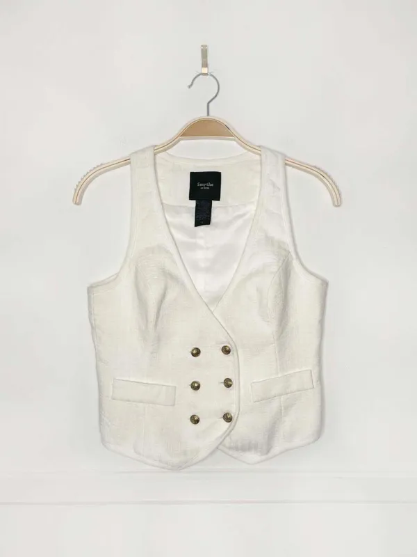 smythe linen-blend double breasted vest | gold lion buttons sold by Good Market Thrift Store