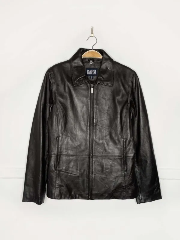 vintage 00s bill blass minimal zip leather jacket | made in India sold by Good Market Thrift Store
