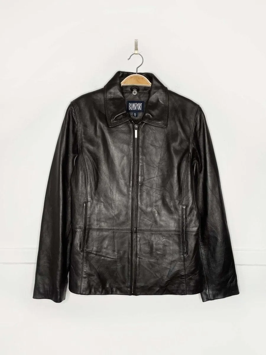 vintage 00s bill blass minimal zip leather jacket | made in India sold by Good Market Thrift Store