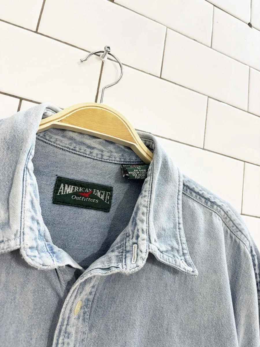 vintage 90s american eagle distressed denim shirt sold by Good Market Thrift Store product image thumbnail 3
