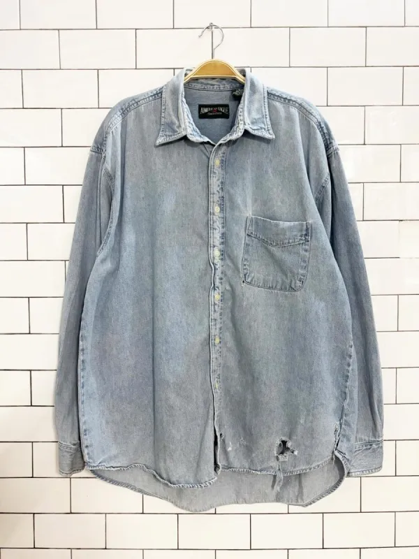 vintage 90s american eagle distressed denim shirt sold by Good Market Thrift Store