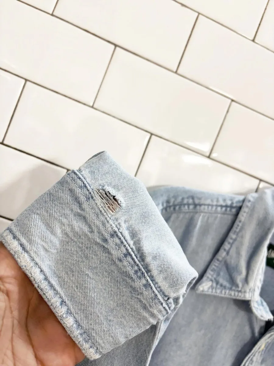 vintage 90s american eagle distressed denim shirt sold by Good Market Thrift Store product image thumbnail 5