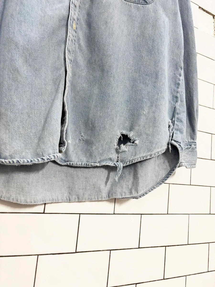 vintage 90s american eagle distressed denim shirt sold by Good Market Thrift Store product image thumbnail 2