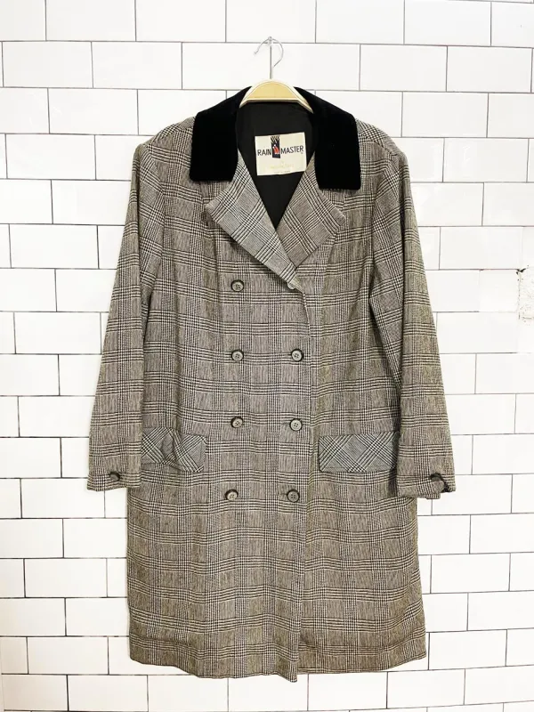 vintage rain master velvet-collar wool plaid double breasted jacket | marielle fleury sold by Good Market Thrift Store