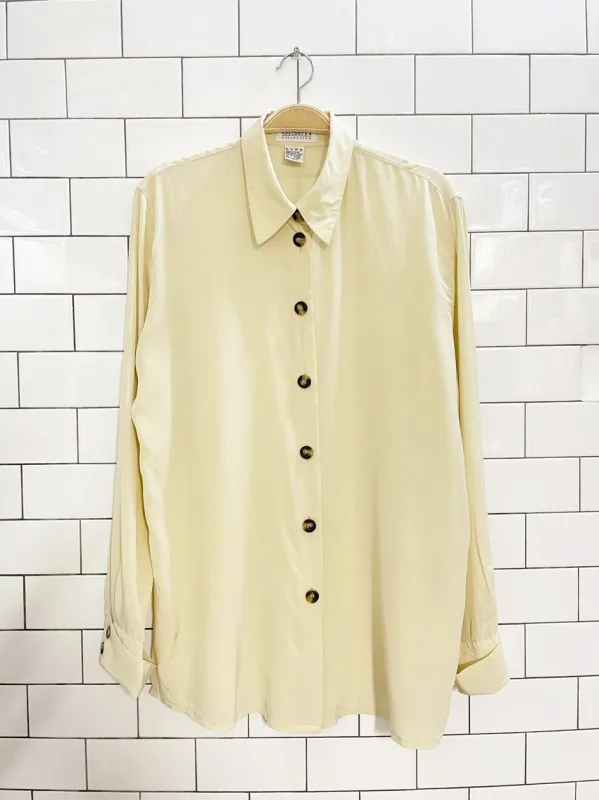 vintage 00s olsen 100% silk rolled cuff blouse sold by Good Market Thrift Store