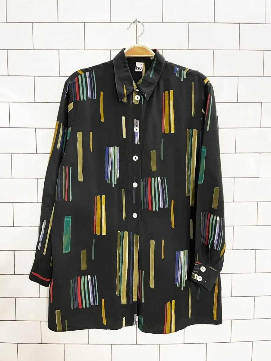 vintage tru abstract button down shirt | shell buttons sold by Good Market Thrift Store