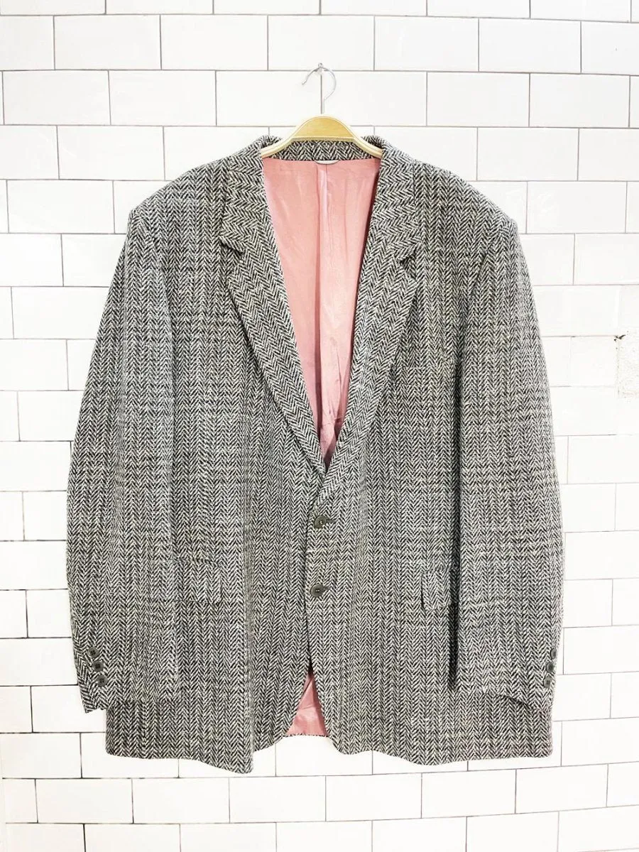 vintage 100% wool herringbone tweed menswear blazer | george richards sold by Good Market Thrift Store