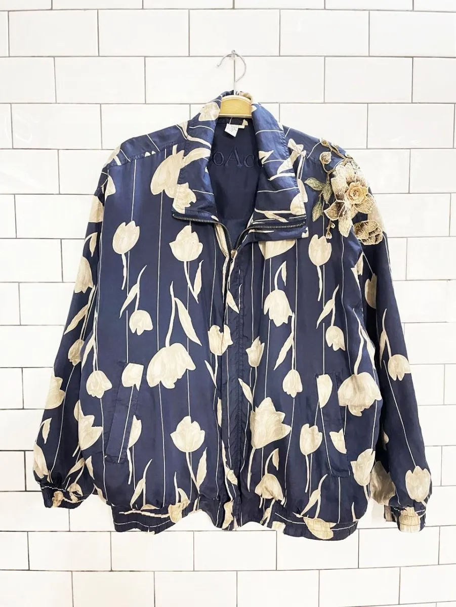 rework x coaco 100% silk floral bomber jacket w flower patch sold by Good Market Thrift Store