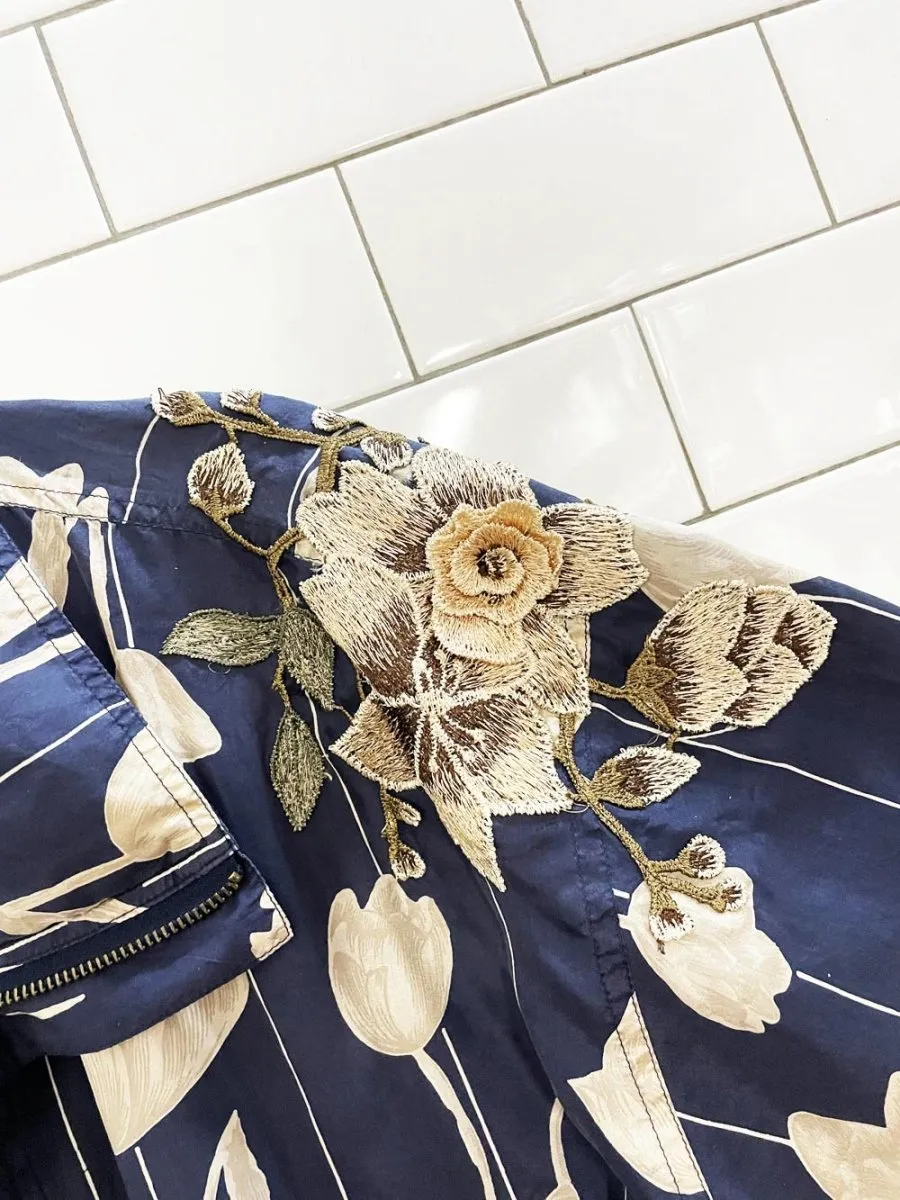 rework x coaco 100% silk floral bomber jacket w flower patch sold by Good Market Thrift Store product image thumbnail 2