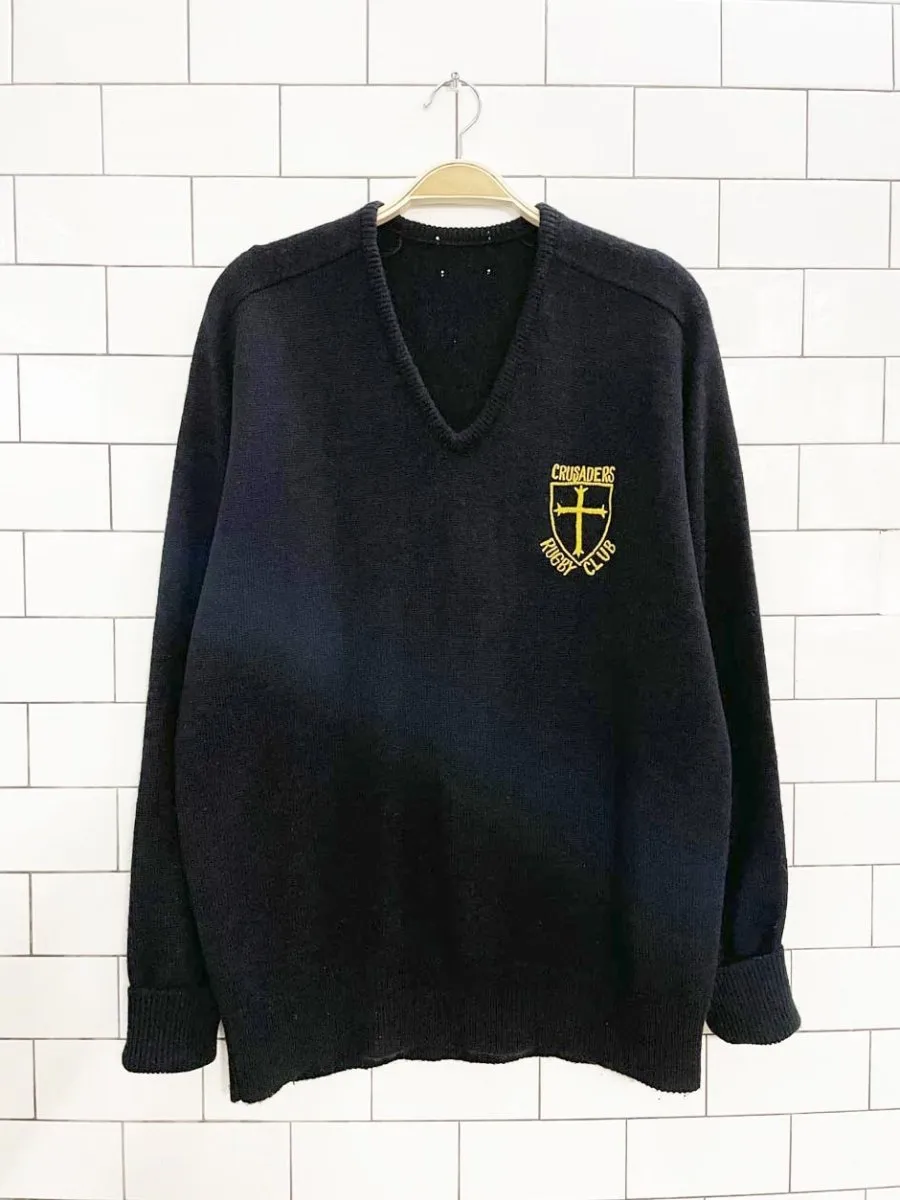 vintage crusaders rugby club crest knit wool sweater sold by Good Market Thrift Store