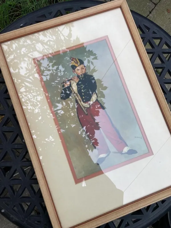 vintage 50s tableau sur toile edouard manet le joueur de fifre reprint | framed sold by Good Market Thrift Store