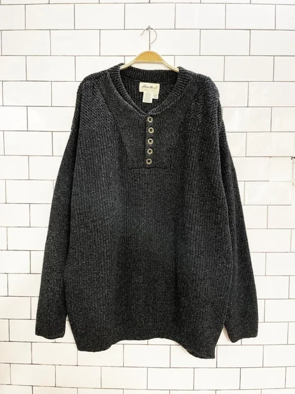 vintage 90s eddie bauer loose knit henley sweater sold by Good Market Thrift Store
