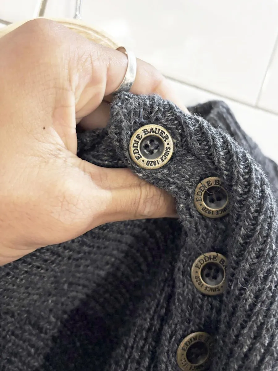 vintage 90s eddie bauer loose knit henley sweater sold by Good Market Thrift Store product image thumbnail 3