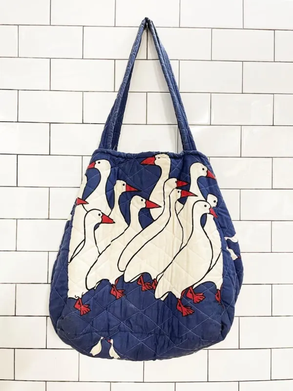 handmade quilted ducks galore multi pocket tote bag sold by Good Market Thrift Store