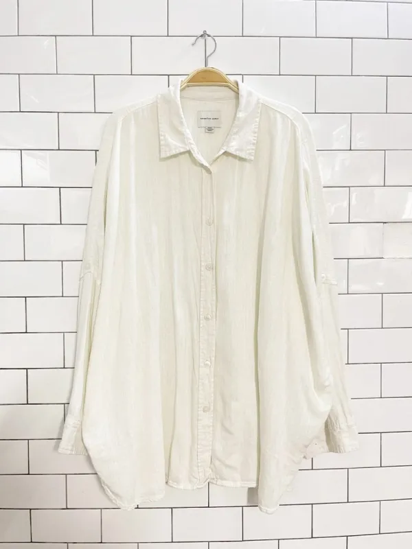 ae oversized linen-blend button down shirt | american eagle sold by Good Market Thrift Store