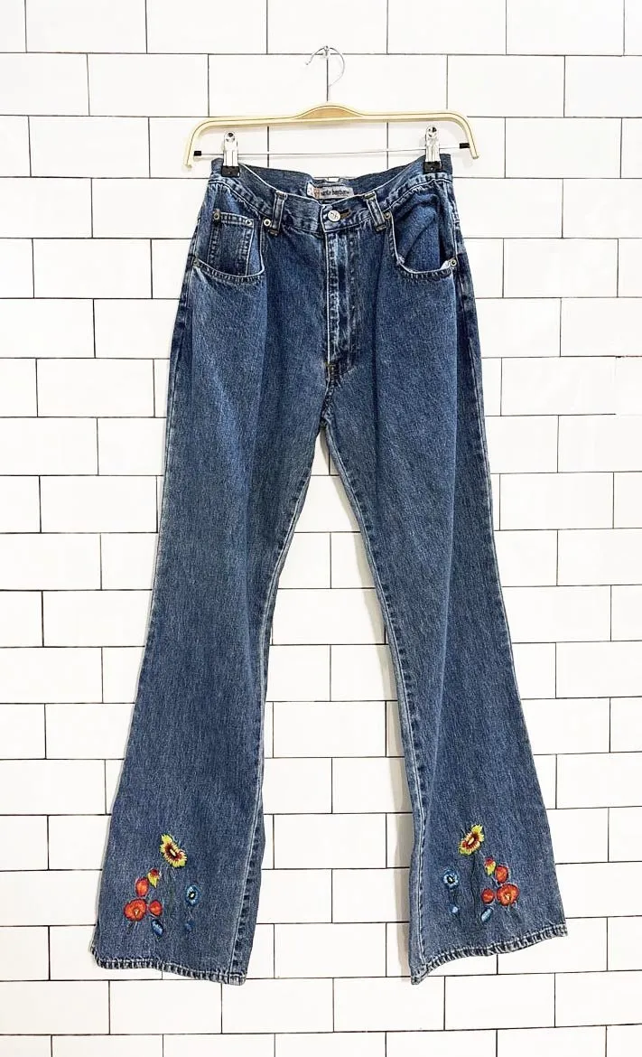 vintage 00s santa barbara floral embroidered flare jeans sold by Good Market Thrift Store