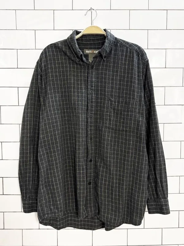 vintage 00s roots jeans windowpane plaid flannel shirt sold by Good Market Thrift Store