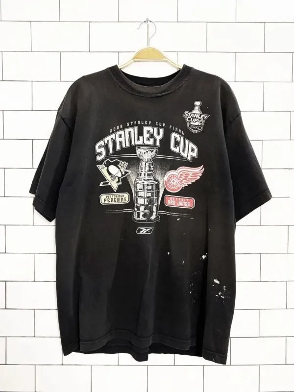 vintage 00s reebok penguins red wings stanley cup tee | NHL sold by Good Market Thrift Store