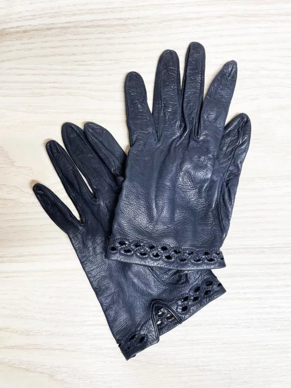 vintage lattice trim leather driving glove | unlined sold by Good Market Thrift Store