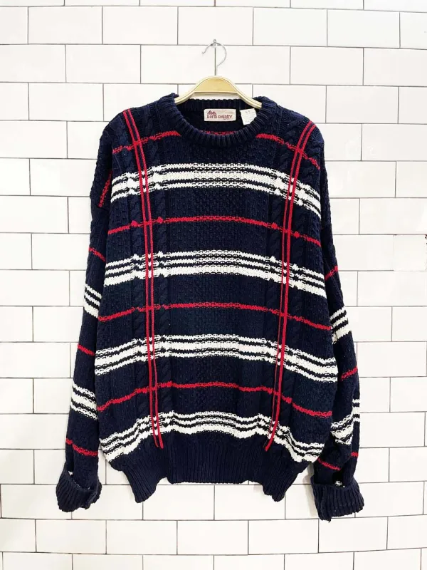 vintage 90s north country chunky cable knit plaid sweater | eaton sold by Good Market Thrift Store
