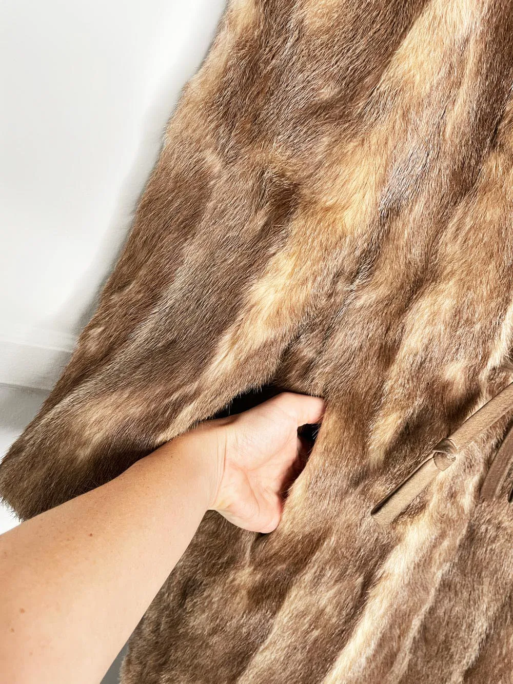 vintage 60s robinson's mink long coat with drawstring leather waist sold by Good Market Thrift Store product image thumbnail 5