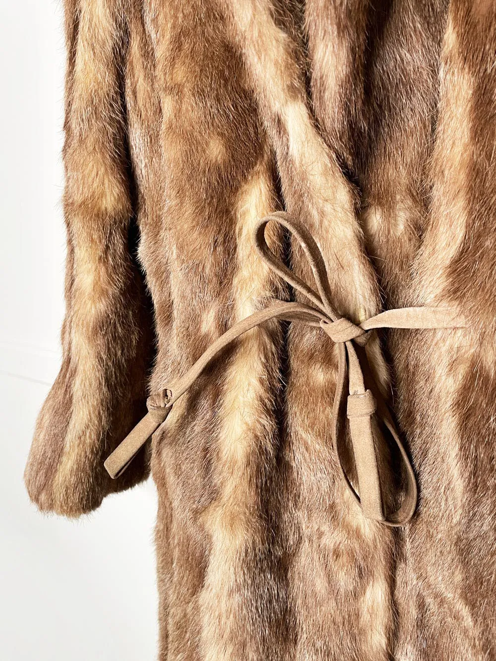 vintage 60s robinson's mink long coat with drawstring leather waist sold by Good Market Thrift Store product image thumbnail 2