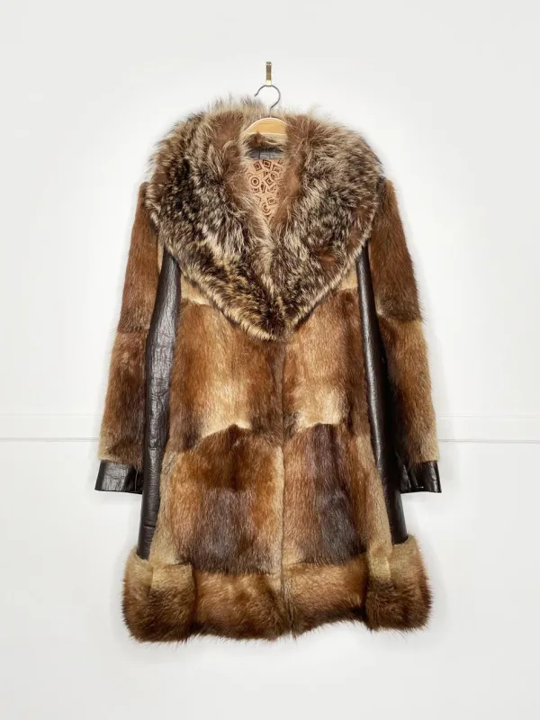 vintage 70s muskrat + racoon fur collar leather patchwork jacket | young of heart sold by Good Market Thrift Store