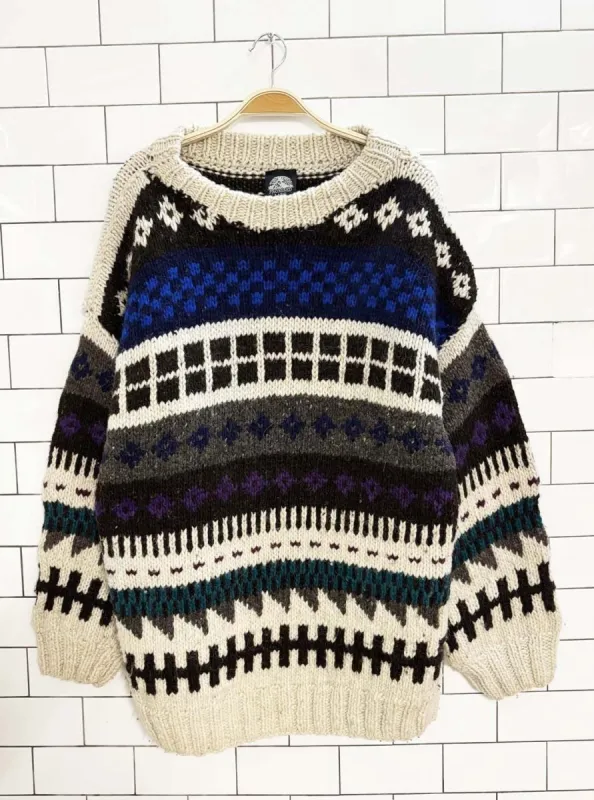 vintage 90s promised land 100% wool chunky knit sweater sold by Good Market Thrift Store