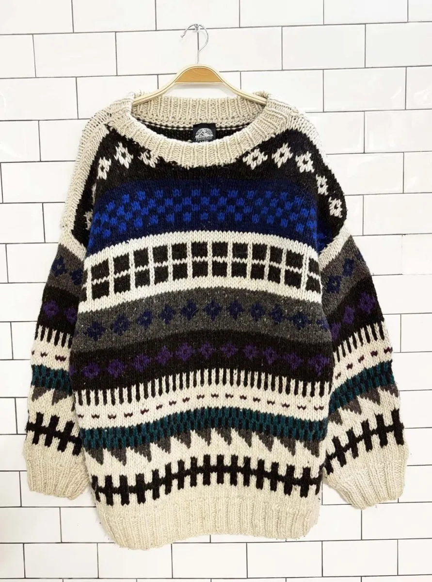 vintage 90s promised land 100% wool chunky knit sweater sold by Good Market Thrift Store