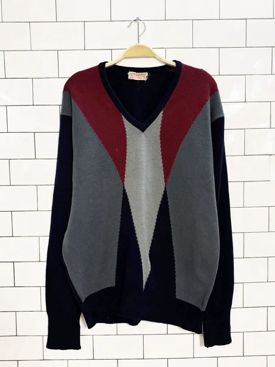 vintage 70s jaeger 100% wool knit v neck sweater | made in scotland sold by Good Market Thrift Store