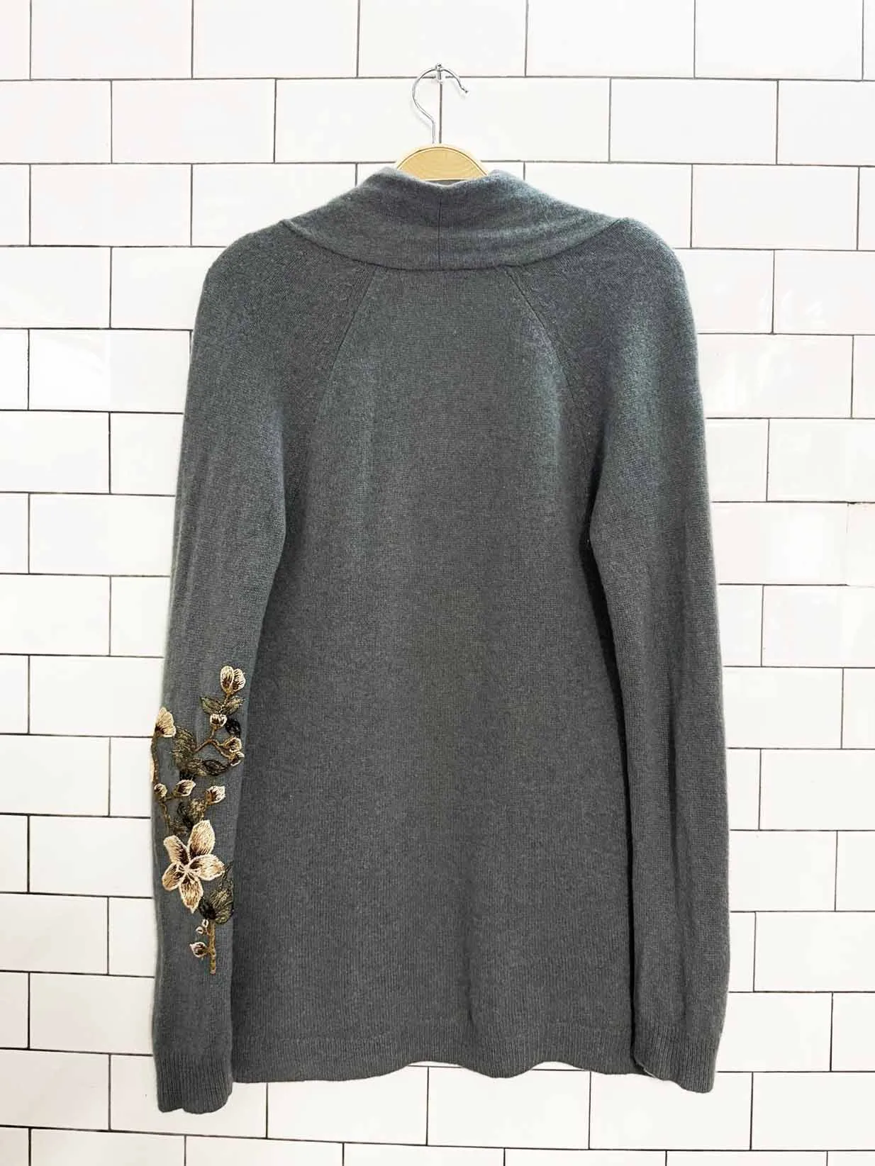 theory 100% cashmere floral embroidery open knit cardigan | rework sold by Good Market Thrift Store product image thumbnail 5