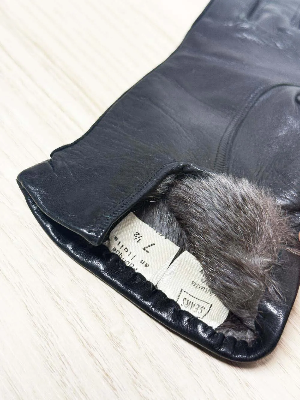 vintage sears lambskin leather gloves | rabbit fur lining | made in Italy sold by Good Market Thrift Store product image thumbnail 2