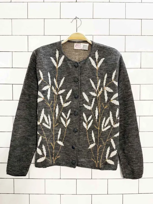 vintage 60s rovi botanical leaf knit boxy cardigan | sayelle sold by Good Market Thrift Store
