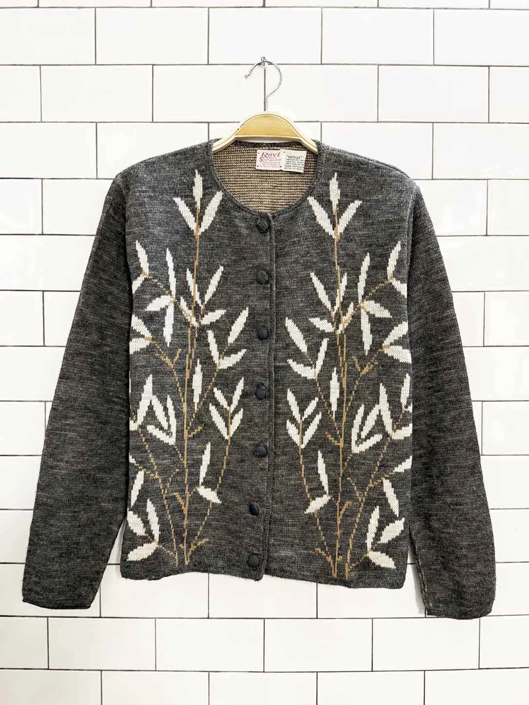 vintage 60s rovi botanical leaf knit boxy cardigan | sayelle sold by Good Market Thrift Store