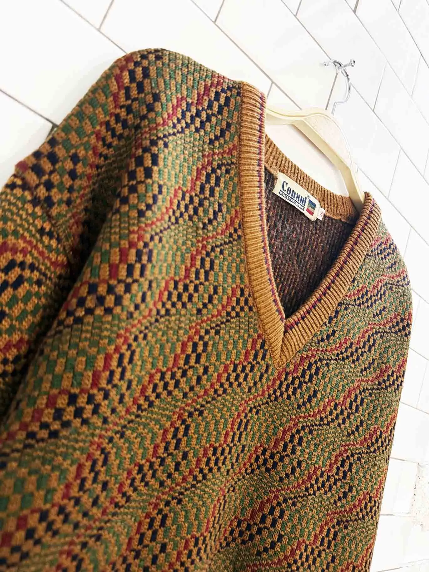 vintage 80s consul wave knit v-neck sweater sold by Good Market Thrift Store product image thumbnail 2