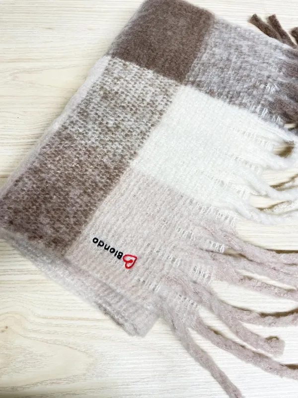 blondo fuzzy neutrals plaid scarf sold by Good Market Thrift Store