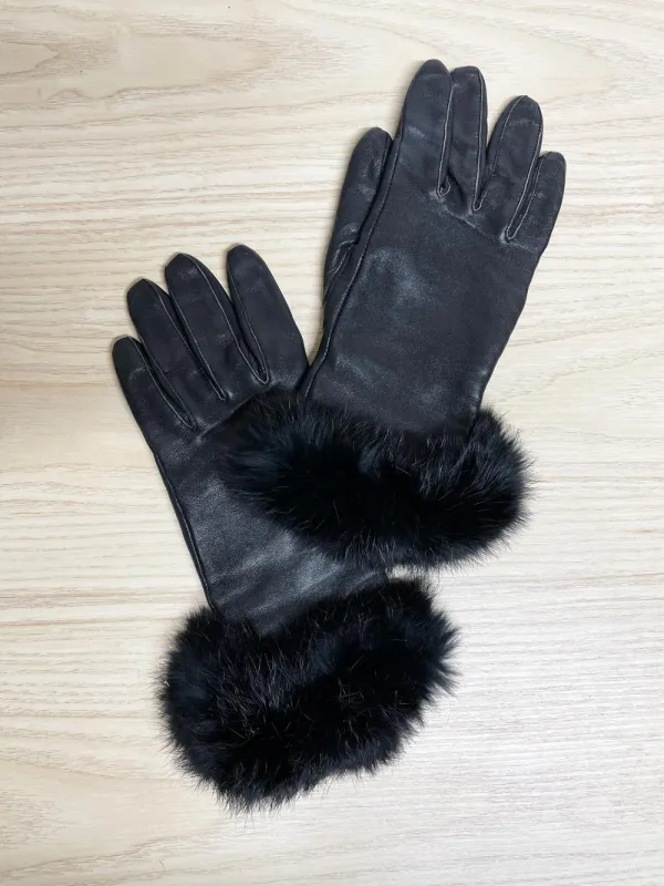 vintage paris rabbit fur trim lambskin leather gloves | lined sold by Good Market Thrift Store