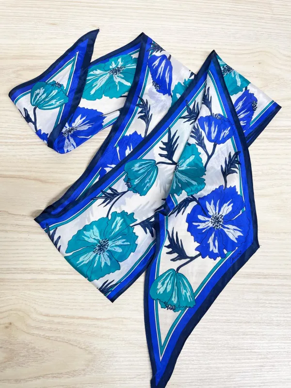 vintage demaro 100% silk floral skinny hair neck scarf sold by Good Market Thrift Store