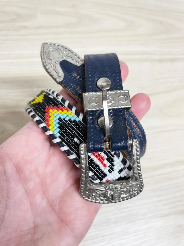 vintage handmade beaded western leather belt sold by Good Market Thrift Store