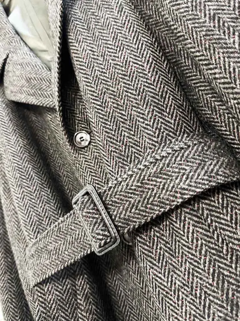 vintage haute rive wool herringbone belted coat | stars sold by Good Market Thrift Store product image thumbnail 2