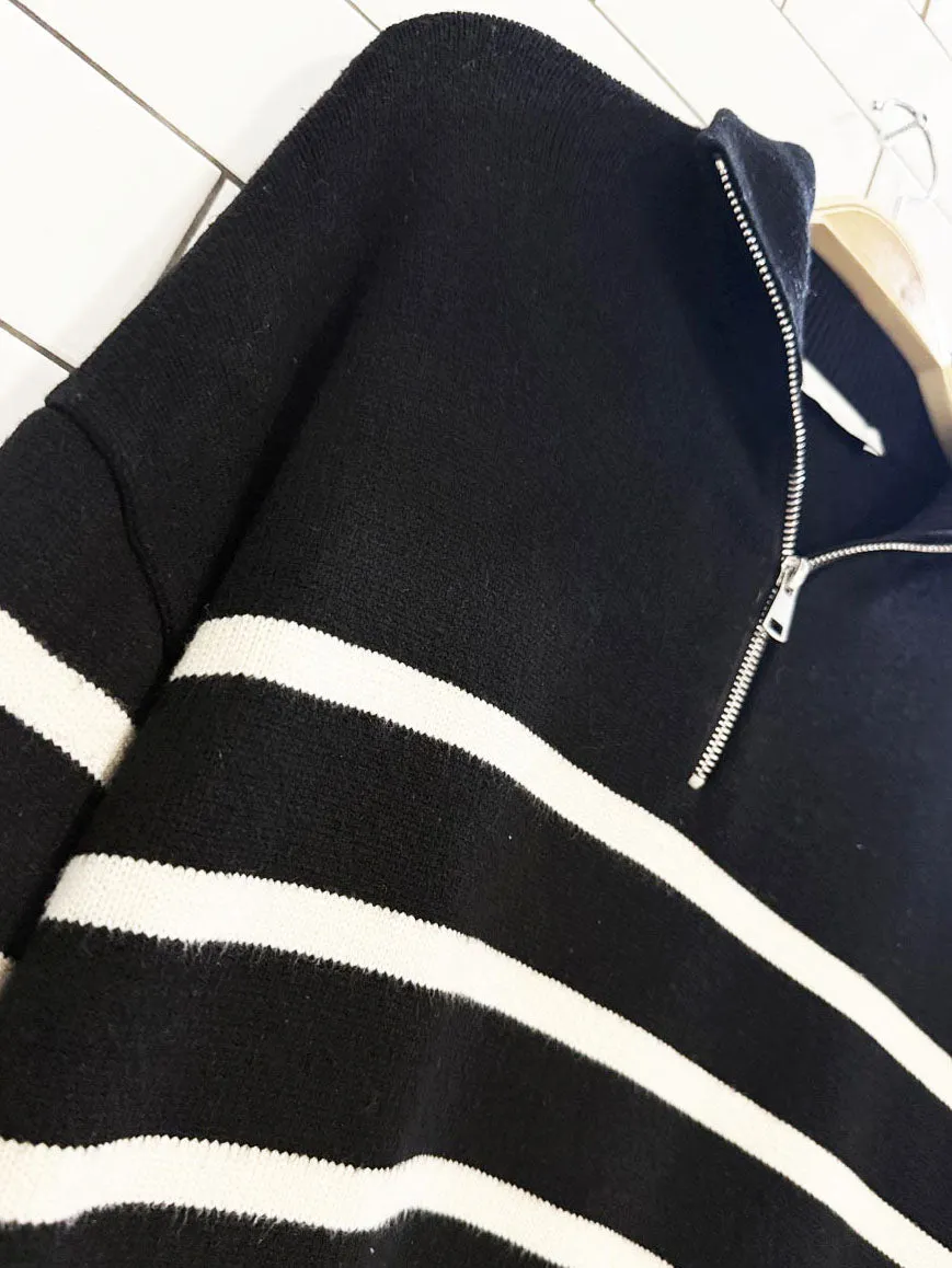 zara striped half zip knit sweater sold by Good Market Thrift Store product image thumbnail 2