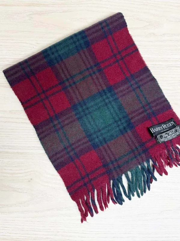 vintage harry rosen 100% wool tartan fringe scarf | made in Italy sold by Good Market Thrift Store