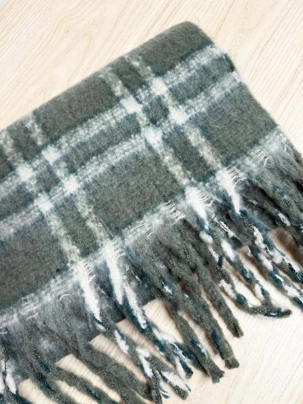 fuzzy tartan fringe xl scarf sold by Good Market Thrift Store