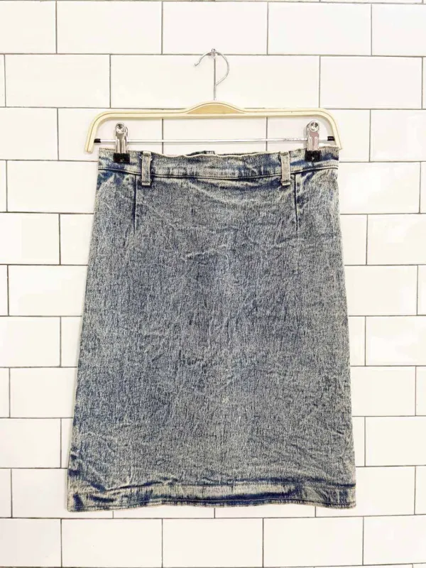 vintage 80s tark'1 paris acid wash denim mini skirt sold by Good Market Thrift Store