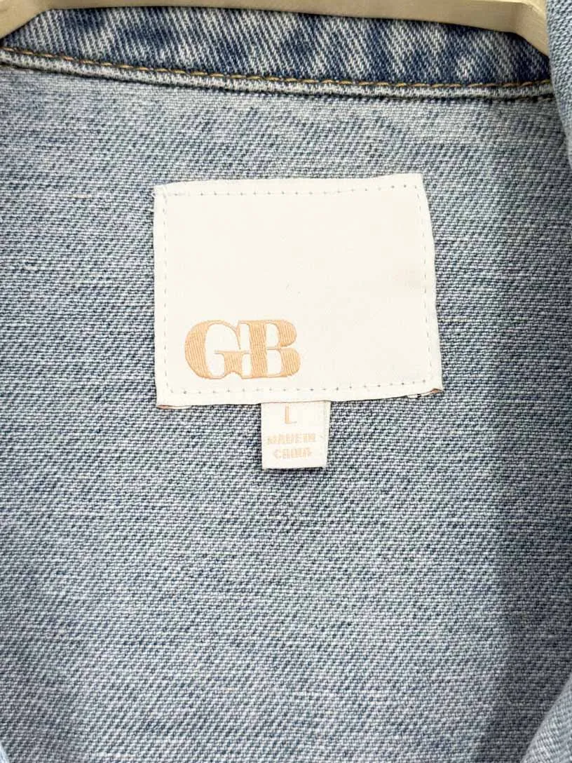 GB distressed oversized boxy denim jacket sold by Good Market Thrift Store product image thumbnail 4