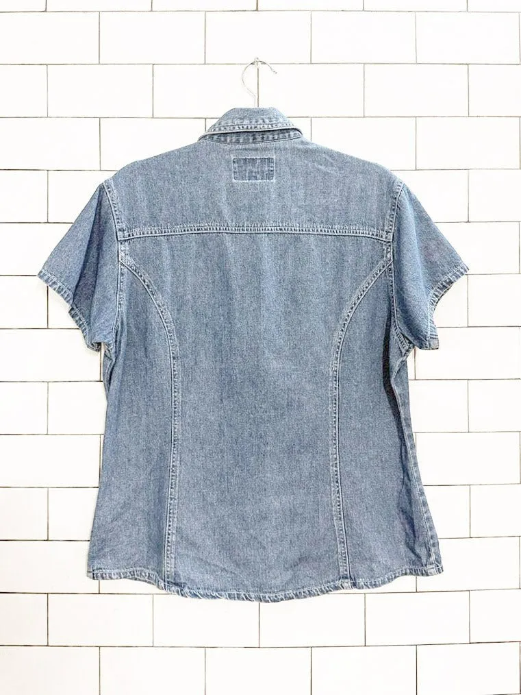 vintage 90s easy wear snap button denim shirt sold by Good Market Thrift Store product image thumbnail 3