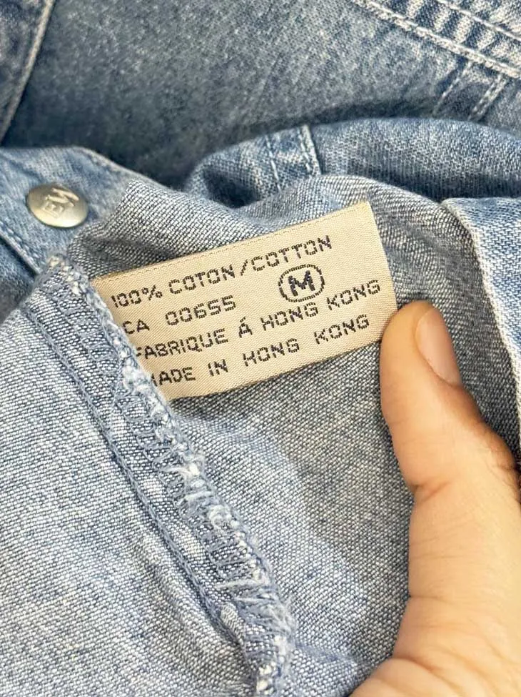 vintage 90s easy wear snap button denim shirt sold by Good Market Thrift Store product image thumbnail 4